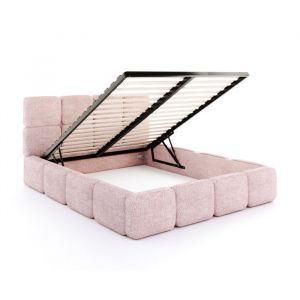 Lit coffre Delicato 140 x 190 cm avec sommier &agrave; lattes relevable Rose p&acirc;le