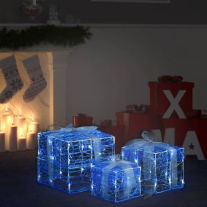 VidaXL Bo&icirc;tes-cadeaux de No&euml;l d&eacute;coratives 3 pcs Acrylique Blanc froid