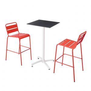 Oviala Ensemble table haute stratifié noir et 2 chaises hautes rouge