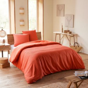 Univers D � Cor - Parure de couette 'Nid d'abeille' 240 x 220 pour lit 2 Places 140 à 160 cm - Couleur : Terracotta