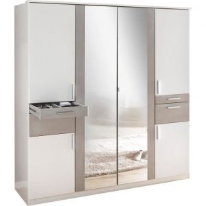 Wimex Armoire de chambre - volos - Blanc / Béton gris clair - 6 portes - 2 portes miroirs - 4 tiroirs - 180 x 58 x 199 cm