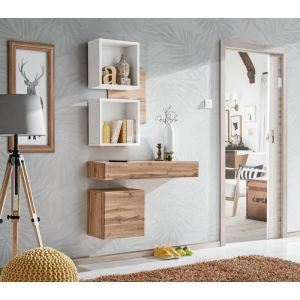 Meuble d'entrée - torth 3 - Coloris chêne et blanc - Marron - Bois