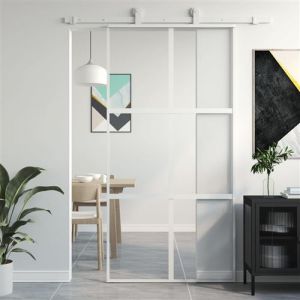 VidaXL Porte coulissante blanc 102,5x205 cm verre trempé aluminium