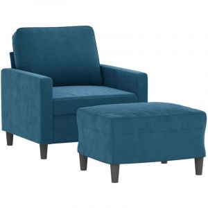 VidaXL Fauteuil avec repose-pied Bleu 60 cm Velours, canapé, fauteuil, fauteuil TV, canapé simple, siège, canapé relax, canapé de loisirs