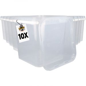 10x Seau en plastique avec couvercle, pp, carré, transparent 8,8 l