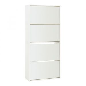 [en.casa] - Meuble à chaussures Lund à 4 abattants avec miroir blanc