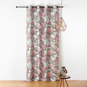 LINDER Rideau à Motif Fleur - Style Floral/Nature - Œillets Canon de Fusil - Coloris Rose Dragée et Blanc - Dimensions 140x240cm - 87% Polyester 12% Coton 1% Autres Fibres - Collection Hortensia