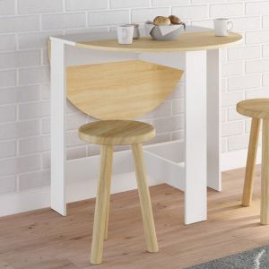 Idmarket Table console pliable ronde EDI 2-4 personnes bois blanc plateau fa&ccedil;on h&ecirc;tre 103 x 76 cm