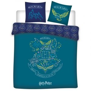 Image de Warner Harry Potter - Parure de Lit double Poudlard Bleu Lit 2 places, Housse de couette 240x220 cm, deux Taies d’oreiller 63x63 cm