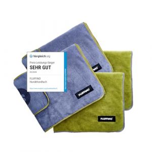 FLUFFINO Lot de 4 Serviettes pour Chien - 2 x 120 x 70 cm et 2 x 90 x 50 cm - Extrêmement absorbantes et Douces - Lavable en Machine à 60 °C - Serviette en Microfibre à séchage Rapide pour Chiens de