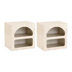Lot de 2 tables de chevet avec rangements - Beige effet marbre - LUELA