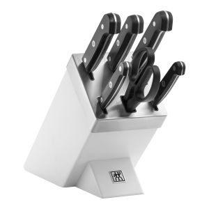 Image de Zwilling Bloc de Couteaux avec Auto-Affûtage (7 Pièces), Bloc Blanc en Bois de Frêne, Couteaux & Ciseaux en Acier Inoxydable Spécial, Manche Plastique, série Gourmet