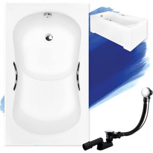 Baignoire Rectangulaire 120x70 avec tablier en acrylique + poign&eacute;e, Siphon de bain et pieds (support) - Set 5en1 - Fabriqu&eacute; en ue Badland aria rehab