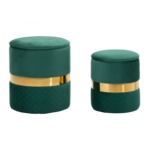 Pouf avec récipient en polyester vert et métal doré