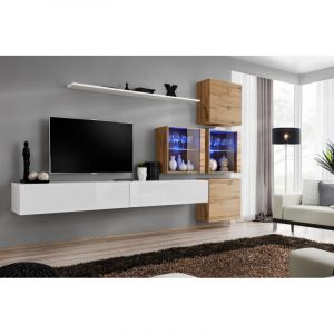 Image de Meuble TV Mural Design " XIX" 310cm Blanc & Naturel Prix