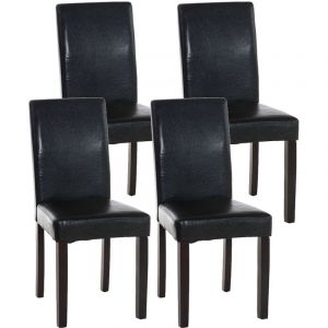 CLP Lot de 4 Chaises de Salle &agrave; manger Ina en Similicuir avec Pieds Bois Marron fonc&eacute; [Noir]