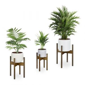 Relaxdays Support pour Pot de Fleurs, Lot de 3, D: 20/25/29 cm, Porte-Plante, Meuble pour Plantes, Bambou, Marron