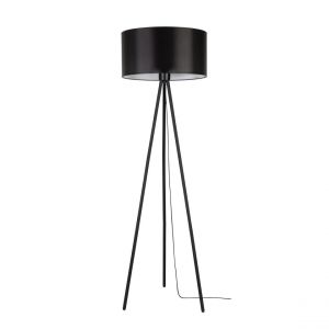 Verian Lampadaire Métal Câble PVC Noir Abat-jour en Tissu