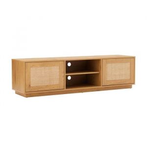 Oviala Meuble TV suspendu en bois 2 portes en rotin L160 cm bois clair
