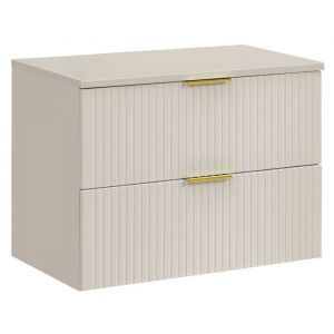 Furnidea - Meuble de salle de bain suspendu sous vasque avec plan 80 cm ADEL CACHEMIRE - 2 tiroirs, fa&ccedil;ades rainur&eacute;es