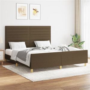 VidaXL Cadre de Lit avec Tête de Lit Sommier à Lattes Lit Rembourré Cadre à Lattes Lit Double Adulte Meuble de Chambre Marron Foncé 160x200 cm Tissu