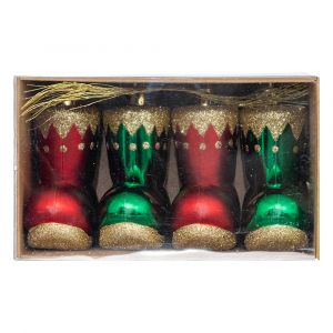 Déco de Sapin Lot de 4 Bottes de Lutin Rouge et Vert