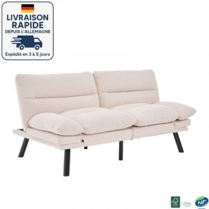 MODFU-Canap&eacute; convertible 2 places, canap&eacute; droit de salon, dossier et accoudoirs r&eacute;glables, tissu chenille, 165&times;90&times;76cm, beige