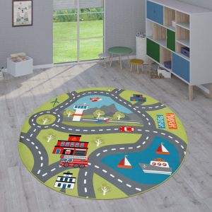 Image de Paco Home - Tapis Enfant, Tapis Poils Ras Chambre Enfant Différents Designs Tapis Jeu Coloré 200 cm rond, Vert 2