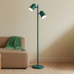 Lampe sur pied Lindby Isara, verte, 165 cm, &agrave; 2 lampes, m&eacute;tal, E27