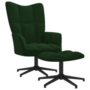 Image de VidaXL Chaise de relaxation Velours avec repose-pied Vert foncé