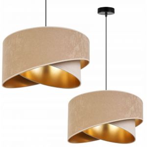 Lampe Suspendu Plafond Lustre Abat-Jour Doré Velours