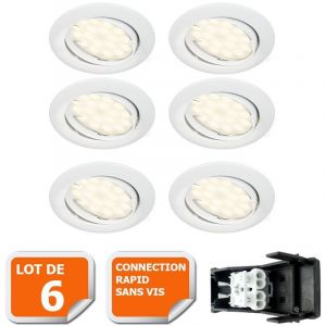 Lampesecoenergie LOT DE 6 SPOT LED ENCASTRABLE COMPLETE ORIENTABLE BLANC AVEC AMPOULE GU10 230V eq. 50W, LUMIERE BLANC NEUTRE