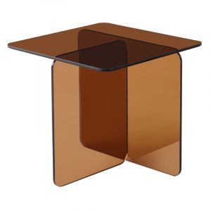 Table d'appoint carrée design moderne verre trempé cuivré fumé - ice