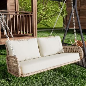 Balancelle de jardin en rotin PE - Structure en Acier - 2 personnes - Beige