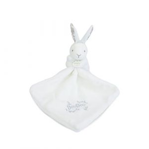 Doudou et Compagnie Lapin Blanc avec Doudou – Peluche Bébé Ultra Douce – Motif Fleuri – Doudou de Naissance – Lavable Machine – Cadeau Bébé - DC4359