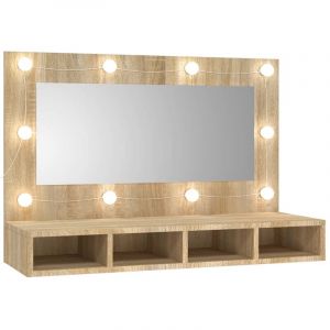 Armoire &agrave; miroir avec led 90 x 31,5 x 62 cm ch&ecirc;ne 02_0006672