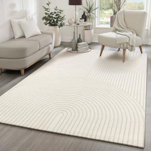 Image de Tapis de Salon ou chambre en creme 120x170 - avec effet 3D - Tapis poil ras moderne et doux - design scandinave - Everest