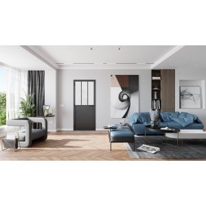 Optimum Bloque porte atelier 2040x730 alu noir verre d&eacute;poli blanc droit