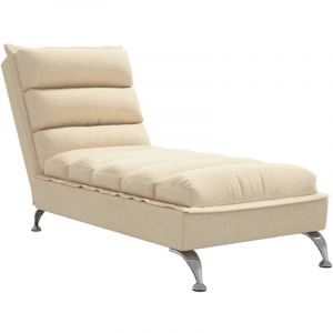 Décoshop26 Méridienne chaise longue pour intérieur avec coussins en tissu crème DEC026069