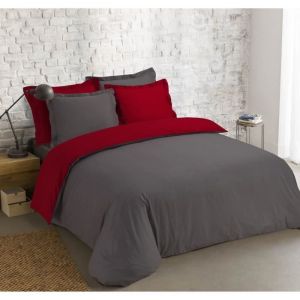 Vision Parure de couette bicolore - 1 housse de couette 240 x 260 cm + 2 taies d'oreiller 65 x 65 cm - Gris anthracite et rouge