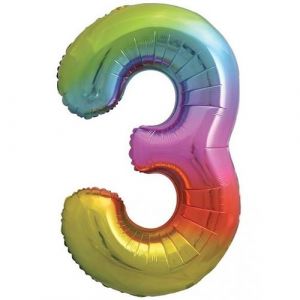 1 Ballon al ini multicolore de 36cm chiffre 3 pour fête d'anniversaire REF/BALMMC03