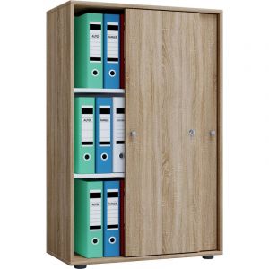 Lona xl Armoire de bureau avec 2 portes coulissantes et serrure, imitation chêne Sonoma. - Naturelle