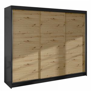 Mobilier1 - Armoire Atlanta 160, Noir + Chêne Artisan, 215x200x58cm, Portes d'armoire: Glissement, Nombre d'étagères: 0