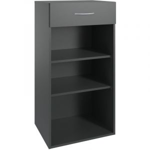 Pegane Etagère de rangement avec 1 tiroir et 2 tablettes en mélamine coloris graphite - longueur 45 x hauteur 98 x profondeur 40 cm -