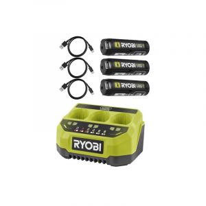Ryobi Pack 4V Chargeur s&eacute;quentiel 3 ports RC43P - 2,0Ah - 3 batteries 3,0Ah