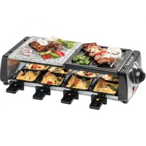 Techwood TRGP-896 Raclette-Grill-Plancha-Pierre de Cuisson, 1200 W, Inclus : 8 Poêlons Coloris Noir
