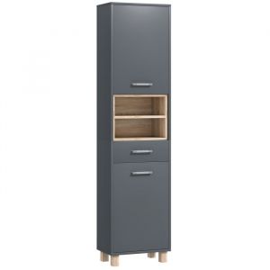 Homcom Colonne salle de bain design H.160 cm - 2 portes, 2 niches, tiroir - gris effet bois clair naturel