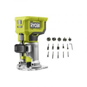 Ryobi Pack Affleureuse &agrave; bois - RTR18-0 - 18V OnePlus - Sans batterie ni chargeur - Coffret 15 fraises panach&eacute;es RAKRBS15 queue de diam&egrave;tre 6mm