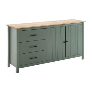 Altobuy - tina - Buffet Bas 2 Portes 3 Tiroirs Bois Ciré et Vert