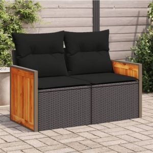 VidaXL Canapé de jardin avec coussins 2 places noir résine tressée